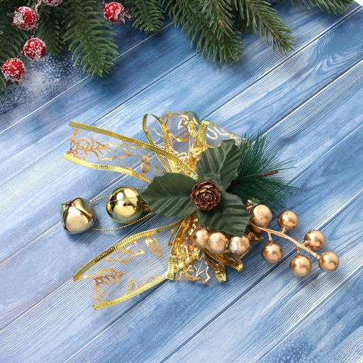 Ёлочная игрушка Зимнее волшебство. Новогодний стиль пластик, бант прозрачный, 1612 см, золото фото 3