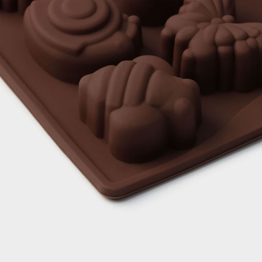 Форма для конфет и шоколада Доляна Насекомые, силикон, 18?17 см, 16 ячеек (3.5?3.5 см), коричневая  фото 4