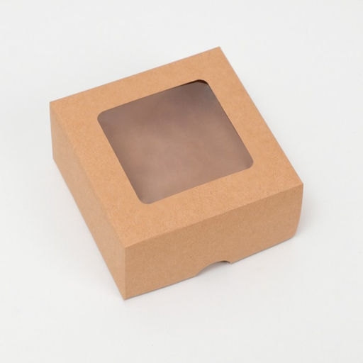 Цена за 10 шт. Коробка складная, крышка-дно, с окном, крафтовая, 10 х 10 х 5 см - UPAK LAND фото 2