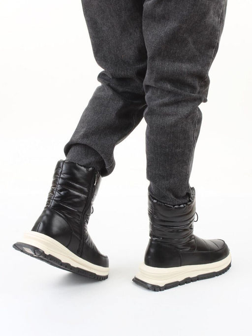 02-WA010-1M BLACK Сапоги Дутики зимние женские (натуральная кожа, курточная ткань, 100% шерсть) - Фабричный китай фото 2