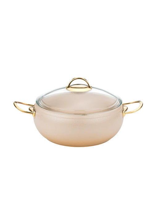 Кастрюля с крышкой стеклянной 22х10 см (3,5 л) с АПП, цв. кремовый/золотой, арт. 3000-CRM/GD-22 - D.L.K. фото 4