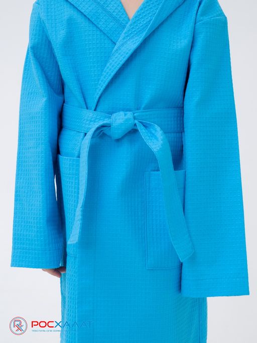 Детский вафельный халат с капюшоном бирюзовый В-07 (14)