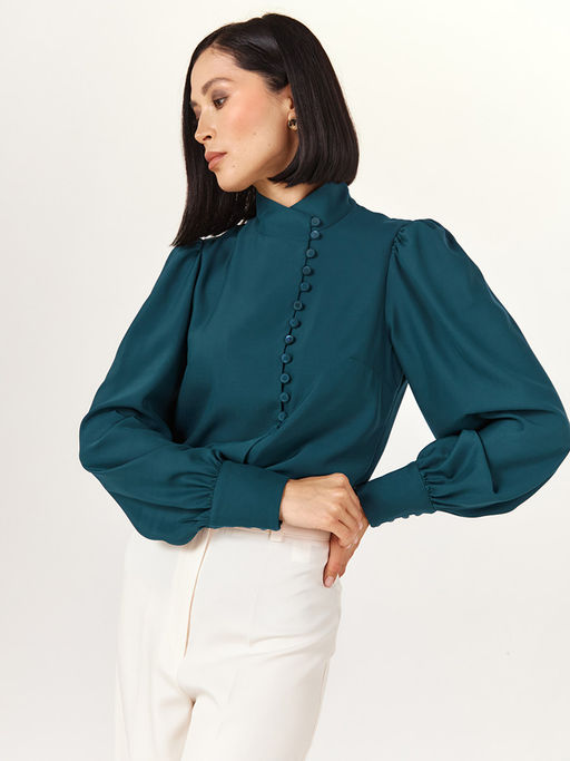 Блуза-косоворотка много пуговиц OD-55O-13 морская волна - Tantino фото 5