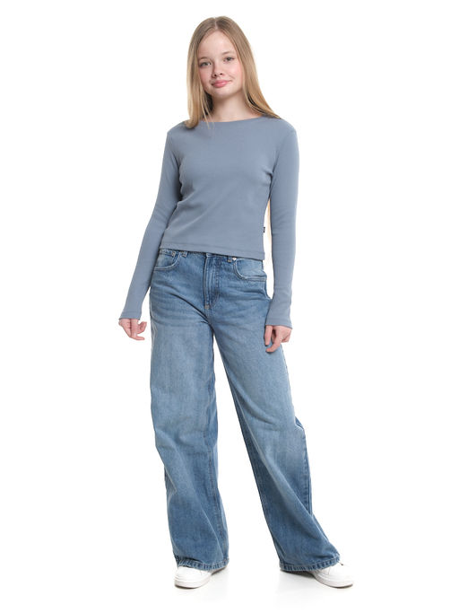 Лонгслив в рубчик 22-0215 серо-голубой