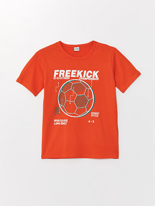 Bisiklet Yaka Bask?l? K?sa Kollu Erkek ?ocuk Ti??rt - Waikiki фото 3