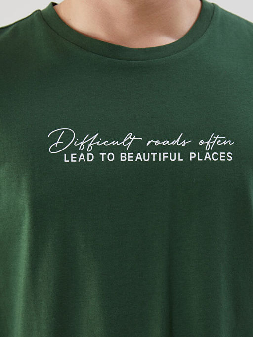 Bisiklet Yaka K?sa Kollu Bask?l? Penye Erkek Ti??rt