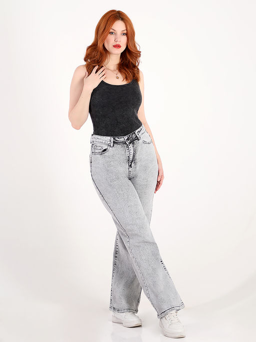 Джинсы серые женские широкие больших размеров - Almond фото 3