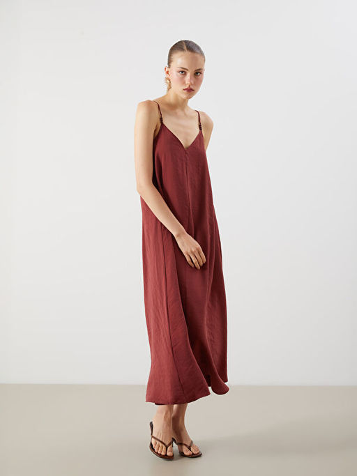 V Yaka Ask?l? A Kesim Modal Kar???ml? Elbise