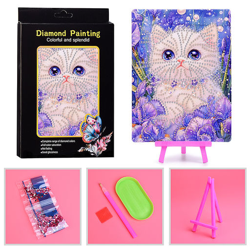 Мозаика алмазная "Белый котик" 15*20см