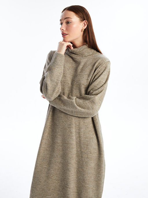 Bal?k?? Yaka D?z Uzun Kollu Oversize Kad?n Triko Elbise