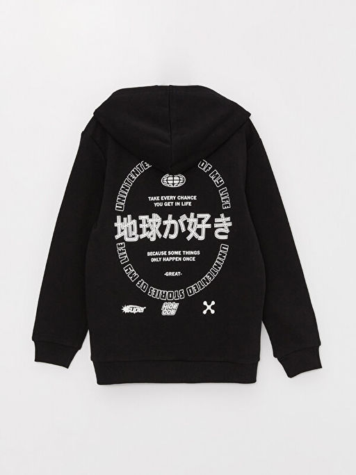 Kap??onlu Bask?l? Uzun Kollu Erkek ?ocuk Fermuarl? Sweatshirt - Waikiki фото 3