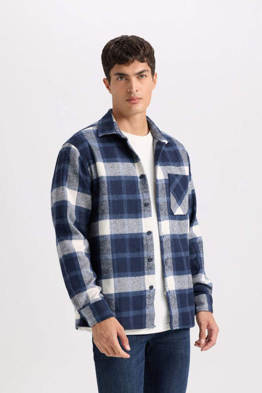 Рубашка в клетку с длинным рукавом и воротником-поло стандартного кроя - Defacto фото 3