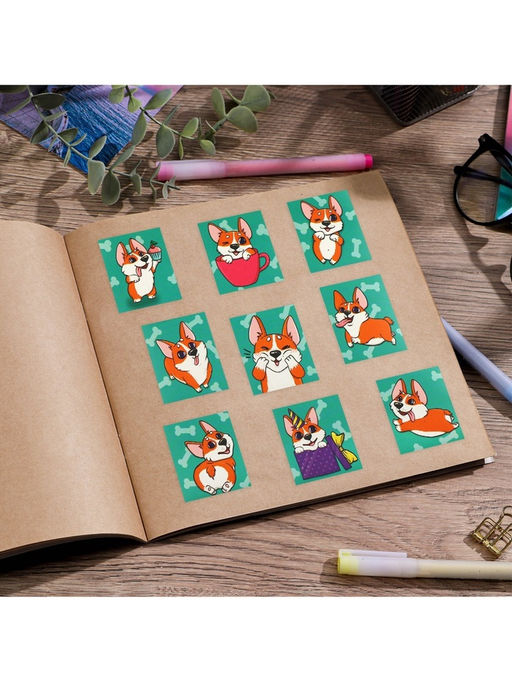 Цена за 10 шт. Наклейки детские «Забавный корги», раскраска на обороте, 11×15.5 см