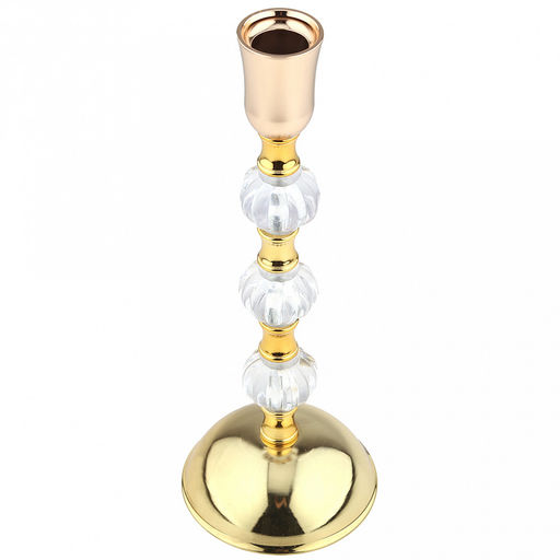 Подсвечник металлический "Магия" h25,3см, чаша д3,3см, h3,8см, пластмассовая/стеклянная ножка, нескользящее основание д9см, золотой, в коробке (Китай)