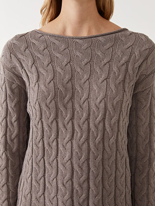 Bisiklet Yaka Kendinden Desenli Kad?n Triko Kazak