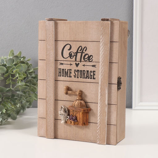 Ключница настенная «Кофемолка», дерево, 6 крючков, 7×17×24.5 см