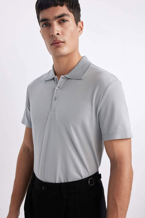 Базовая хлопковая футболка с короткими рукавами и воротником-поло Slim Fit - Defacto фото 4