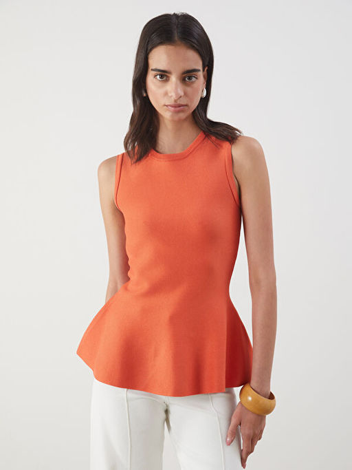 Bisiklet Yaka Peplum Triko Bluz