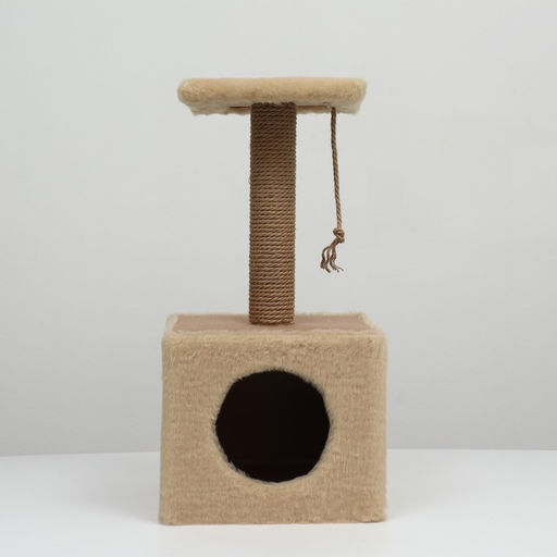 Домик для животных, с когтеточкой и полкой, джут, 32×32×64, бежевый