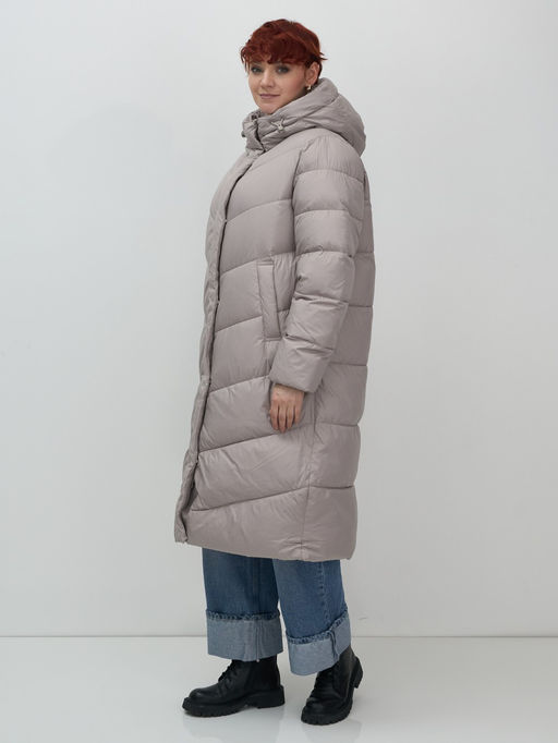Пальто зимнее утепленное с капюшоном женское серого цвета 7623Sr - Visdeer фото 4