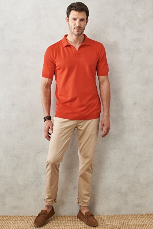 Standart Fit Normal Kesim Polo Yaka K_sa Kollu K_rm_z_ Triko Ti__rt 4A4922200011KMZ