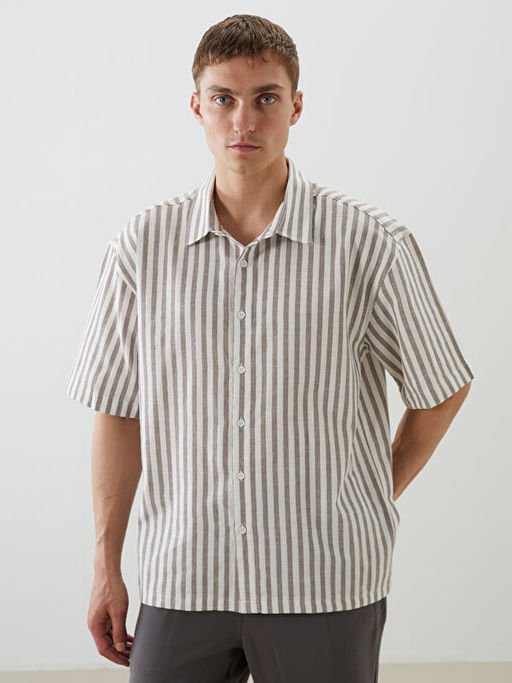 Regular Fit K?sa Kollu ?izgili Arm?rl? Erkek G?mlek