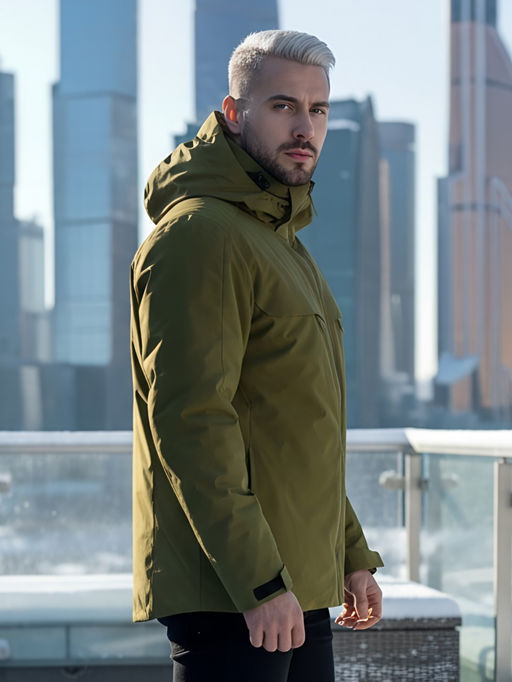 Горнолыжная куртка мужская зимняя цвета хаки 2412Kh