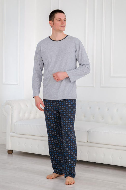 Пижама мужская из футболки с длинным рукавом и брюк из кулирки Генри антрацит макси - Амадэль фото 4