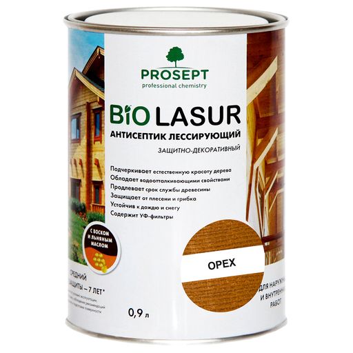 PROSEPT BIO LASUR - антисептик лессирующий защитно-декоративный; Орех 0,9л