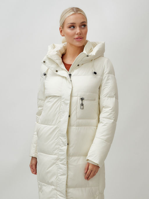 Пальто утепленное стеганное зимнее с капюшоном женское бежевого цвета 9611B - Mtforce фото 14