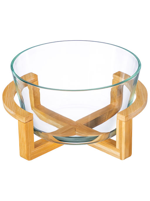 Блюдо для сервировки и запекания 2,6 л 24*21,5*14 см "GLASKRAFT" круглое с бамб. подстав сбамб.крышк