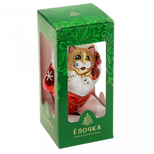 Елочная игрушка фигурка стеклянная Рукавичка. Кот 10см, ручная художественная роспись, подарочная упаковка, цвета микс (Россия) - Домашняя мода фото 7