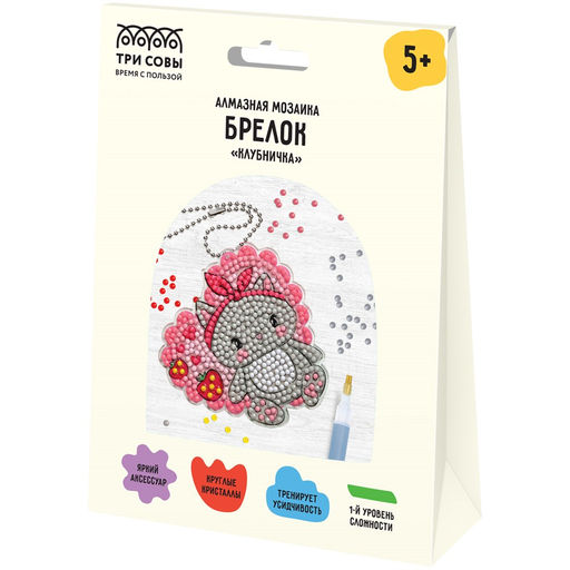 Алмазная мозаика 9,5*9,5см "Брелок. Клубничка" (АМБ_48250, "ТРИ СОВЫ") частичное заполнение