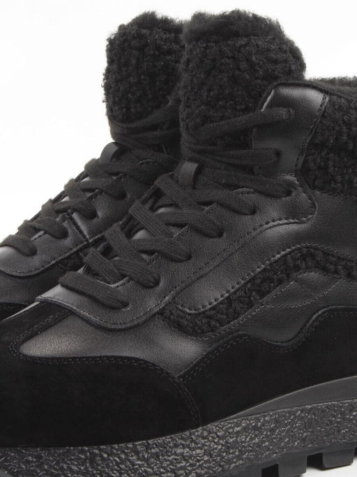 04-WG042-1M BLACK Кроссовки зимние женские (натуральная кожа, натуральная замша, 100% шерсть)