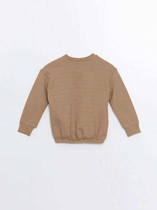 Bisiklet Yaka Bask?l? Uzun Kollu K?z ?ocuk Sweatshirt