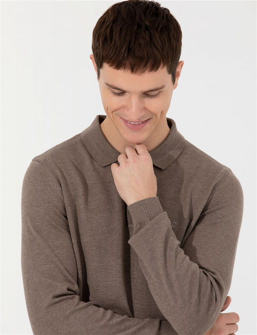 Vizon Melanj Slim Fit Polo Yaka Basic Triko Kazak
