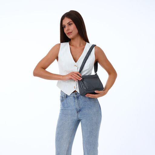 Сумка женская кросс-боди на молнии, 20×8.5×15 см, серая