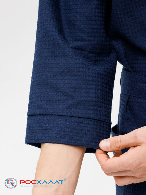 Мужской укороченный вафельный халат с планкой темно-синий В-05 (28) - Росхалат фото 7