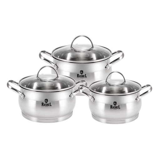 Набор кастрюль R-207А 6 предметов из нержавеющей стали со стекл. кр. 2.1л, 2.8л, 3.8л /RASHEL  фото 2