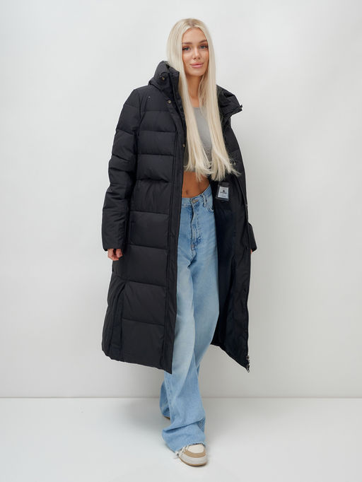 Пальто утепленное стеганное зимнее с капюшоном женское черного цвета 9620Ch - Mtforce фото 17