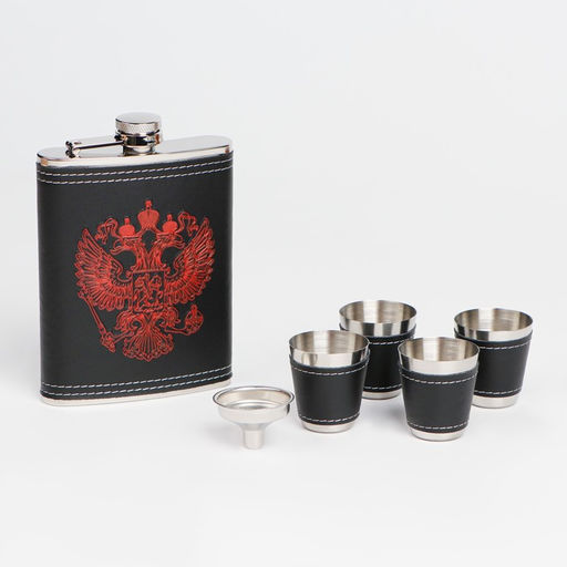 Набор 7 в 1: фляжка 8 oz, с гербом, 4 рюмки, воронка, шахматы, 18 х 24 см - Simaland фото 9