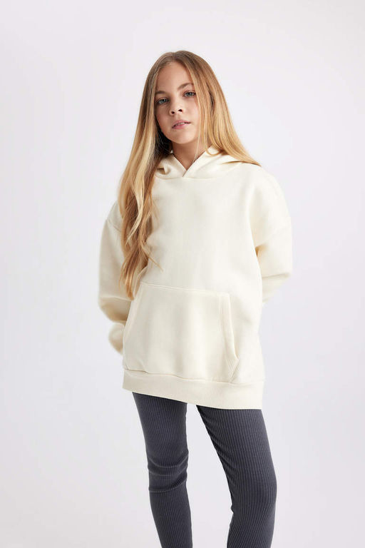 Толстовка оверсайз для девочек с капюшоном и мягкой ворсистой подкладкой - Defacto фото 3
