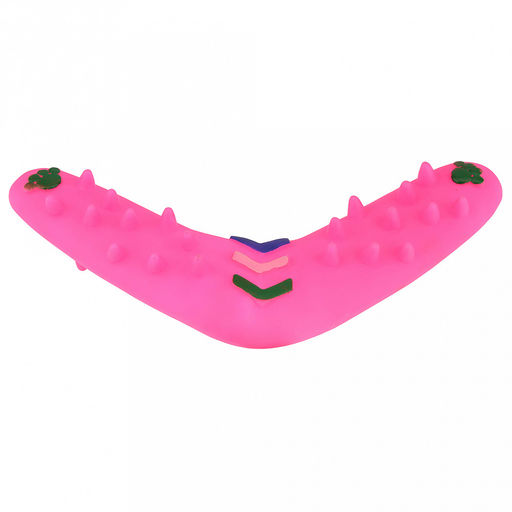 Игрушка для собаки "Бумеранг" 27,5х18х2,5см, с пищалкой, ПВХ, фактурная, цвета микс (ярко-оранжевый, ярко-розовый), "Пэт тойс (Pet toys)" (Китай)