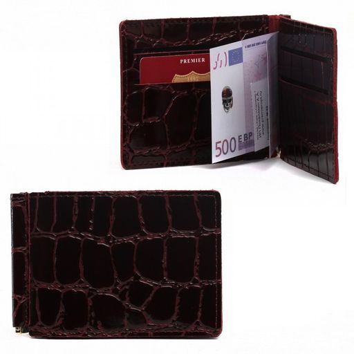 Зажим для купюр Premier-М-52 натуральная кожа (4 карм), бордо крок крупный (14) 218735