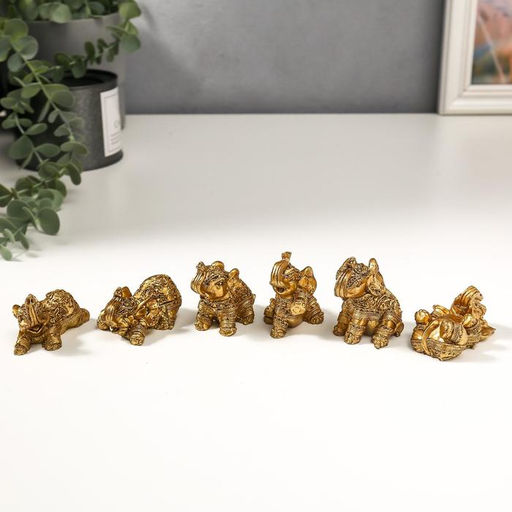 Набор фигурок полистоун «Золотые слоники, рисунки на попоне», 6 шт., 4.7×5.5×3 см