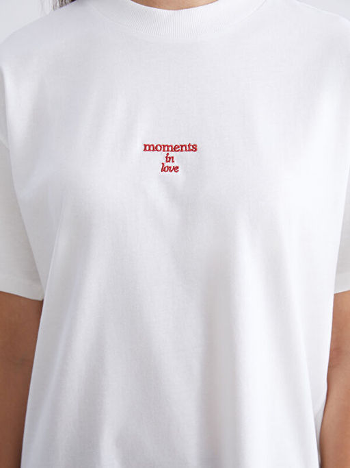 Bisiklet Yaka Bask?l? Kad?n Ti??rt