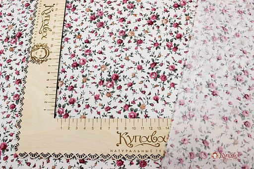 Импорт. хлопок "Мелкие розовые букеты на белом", ш.1.45м, хлопок-100%, 100гр/м.кв