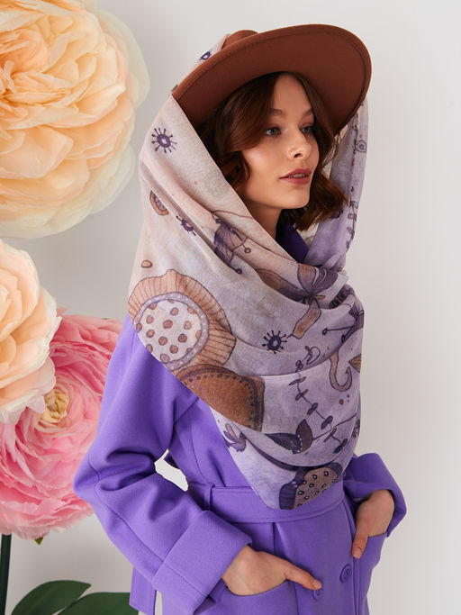 Большой, мягкий, тонкий и очень нежный двусторонний палантин с рисунком в стиле арт-деко - Tantino фото 9