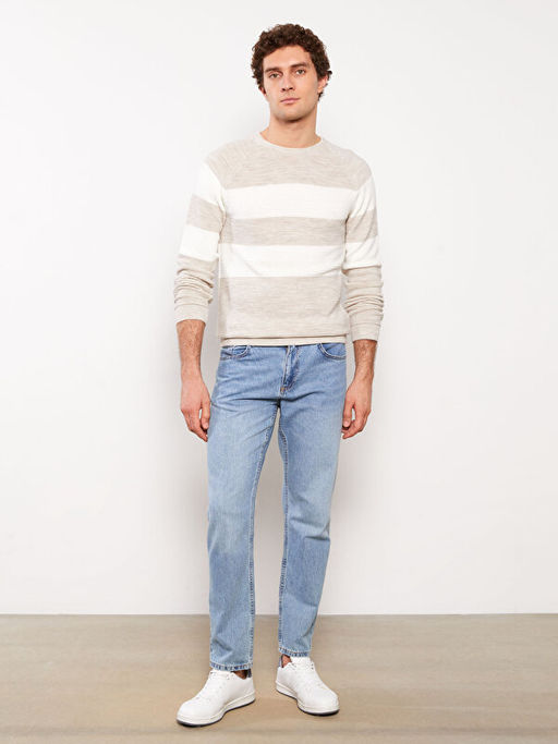 Bisiklet Yaka Uzun Kollu Renk Bloklu Erkek Triko Kazak