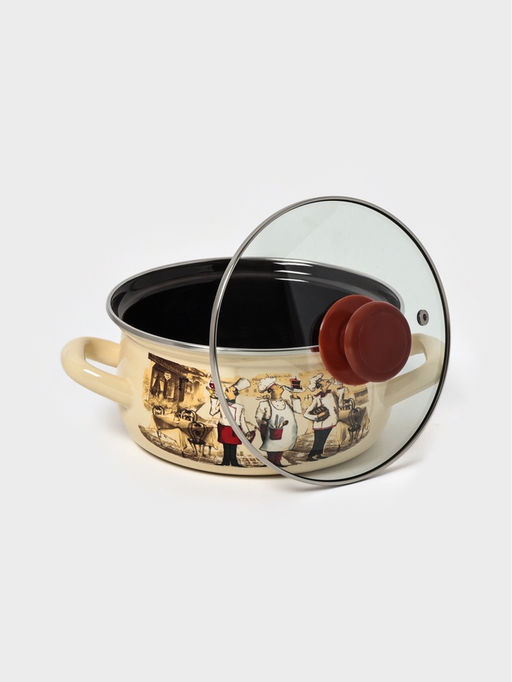 Цена за 6 шт. Кастрюля эмалированная «Сомелье», 1.5 л, d=18.2 см, с крышкой, цвет слоновой кости